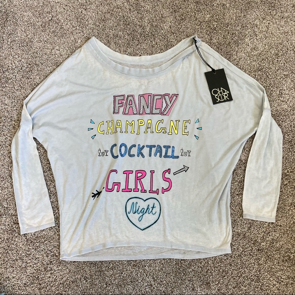 NEW! Chaser Girls Night Graphic Dolman Burnout Tee
